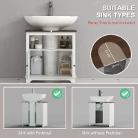 kleankin Under Sink Cabinet Bathroom Vanity Unit with Double Doors and Storage Shelves, 60 x 30 x 60cm, White(m-4)