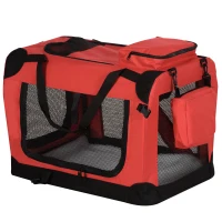 PawHut Foldable Cat Carrier for Small and Miniature Dogs, Portable Pet Carrier Soft Side Pet Travel Crate with Removable Mat, Storage Bags, Breathable Mesh Window 60 x 42 x 42cm - Red(m-10)