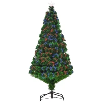 HOMCOM Künstlicher Weihnachtsbaum 150 cm mit Glasfaser künstlich Tannenbaum mit LED Beleuchtung, 180 Spitzen Christbaum Weihnachtsdeko inkl. Metallständer für drinnen(m-12)