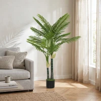 HOMCOM Artificial Palm Tree with 16 PEVA Leaves, 150cm Decorative Artificial Plant with Pot and Moss Effect, Green(m-12)