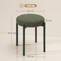HOMCOM Set 4 taburete stivuibile cu picioare din oțel, aspect de in, pentru sufragerie, living, bucătărie, Verde închis(m-3)