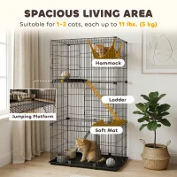 PawHut 3-Tier Large Cat Cage Indoor, Detachable Metal Wire Kennel with Hammock, Platforms, Tray and Cushions for 1-2 Kittens(m-4)