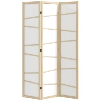 HOMCOM Wooden Folding Privacy Screen, 3 Panel Room Divider for Bedroom, Natural Wood Finish(m-1)