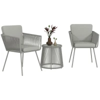 Outsunny Ensemble salon de jardin 3 pièces style colonial 2 fauteuils avec coussins gris table basse résine filaire acier époxy(m-12)