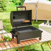 Outsunny Kohlegrill mit Deckel, Warmhalterost, Aschefach, Thermometer, rostfrei, 67 x 53 x 55cm, Schwarz/Rot(m-10)