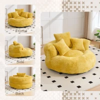 Plush Oversized Bean Bag Chair with High Back & 3 Pillows, Cozy Corduroy Floor Lounger Sofa for Living Room, 108L x 108W x 52H cm, Mustard Yellow(m-6)