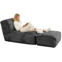 Comforting Modular Bean Bag Sofa with Ottoman, Versatile Couch for Living Rooms, Bedrooms, Dorms, 160L x 80W x 66H cm, Dark Gray(m-2)