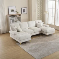 Modern U-Shaped Sectional Sofa with Double Chaise Lounge, Soft Chenille Modular Couch for Living Room, 272L x 136W x 88H cm, Beige(m-4)