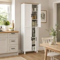HOMCOM Freestanding Kitchen Cupboard, 4-Door Storage Cabinet Organiser with Adjustable Shelves White Wood Effect(m-2)