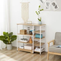 HOMCOM Scaffale da Cucina Basso Salvaspazio Stile Industriale, Mobiletto con 7 Ripiani per Cucina in Metallo e Legno, 90x40x95cm, Bianco(m-4)