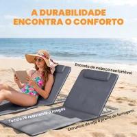 Outsunny Conjunto de 2 Esteiras com Encosto Reclinável Apoio para Cabeça e Bolsa de Transporte 134x48x33-43 cm Cinzento(m-6)