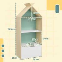 AIYAPLAY Libreria per Bambini a 3 Ripiani con Cassetto e Dispositivo Antiribaltamento, 50x30x119.5cm, Verde(m-3)