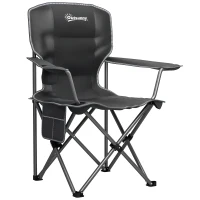 Outsunny Chaise de camping pliante et portable avec porte-gobelets, poches latérales et sac de transport, noir(m-11)