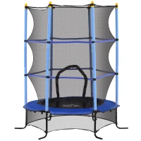 HOMCOM Trampolino Elastico per Bambini Ø1.6x1.9 m con Rete di Sicurezza e Pali Imbottiti, Età 3-10 Anni, Blu(m-1)