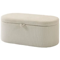 HOMCOM Aufbewahrungs-Ottomane, Cord-Polsterung mit gepolsterter Sitzfläche, Sitzbank am Bettende, 105 x 51 x 49 cm, Beige(m-11)