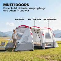 Outsunny 3 Person Tunnel Tent, Large Camping Tent with Bedroom, Living Room, Sewn-in Floor, 3 Doors, Carry Bag, 2000mm for Fishing, Hiking, Sports, Travelling, 510L x 240W x 180H cm, Grey(m-5)