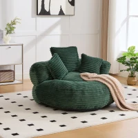 Plush Oversized Bean Bag Chair with High Back & 3 Pillows, Cozy Corduroy Floor Lounger Sofa for Living Room, 108L x 108W x 52H cm, Emerald(m-9)