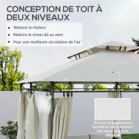 Outsunny Tonnelle de jardin 3 x 4 m tente de réception avec 6 rideaux amovibles à double toit pour patio, festival, crème(m-4)
