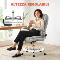 HOMCOM Sedia da Ufficio Ergonomica Effetto Velluto Bianco Crema con Braccioli Ribaltabili, 68x69x110-118 cm(m-9)