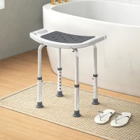 HOMCOM Shower Chair, Adjustable Height Shower Stool with Aluminium Frame and Non-Slip Feet, Bathtub Stool Seat with Padded Seat for Elderly Disabled Handicap, Grey(m-8)