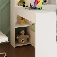 4ft6 Double Daybed with Built-In Desk and Storage Drawers, Modern Wooden Frame Sleeper Bed for Home Office, 263L x 159W x 100H cm, White(m-9)