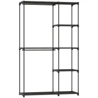 HOMCOM Guardaroba Portatile con 2 Aste e 6 Ripiani, in Tessuto non Tessuto, Plastica e Acciaio, 111x43x185 cm, Nero(m-1)
