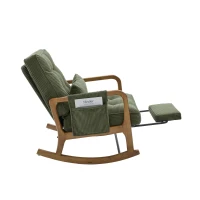 Cozy Rocking Chair with Adjustable Footrest and Side Pocket, Soft Corduroy Glider Armchair for Nursery, 92L x 80W x 70H cm, Green(m-15)