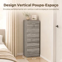 HOMCOM Cómoda Alta com 6 Gavetas para Quarto com Sistema Anti-Tombo 40x40x110 cm Cinzento-claro e Branco(m-5)