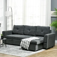 HOMCOM 3-Sitzer-Sofa mit Bettfunktion, Schlafsofa mit Chaiselongue, Polstersofa, Dunkelgrau(m-10)
