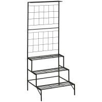 Outsunny Suporte para Plantas com Treliça de Metal Suporte para Vasos Plantas Trepadeiras com 3 Prateleiras para Terraço Balcão Jardim Exterior e Interior 60x53,5x159,5cm Preto(m-11)