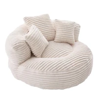 Plush Oversized Bean Bag Chair with High Back & 3 Pillows, Cozy Corduroy Floor Lounger Sofa for Living Room, 108L x 108W x 52H cm, Beige(m-14)