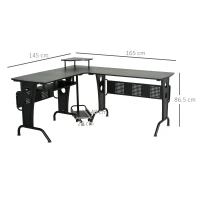 HOMCOM L-Shaped Corner Desk, Gaming Desk with CPU Rack, Keyboard Tray, Space-Saving Computer Desk with Steel Frame for Home Office,165 x 145 x 86.5cm, Black(m-3)