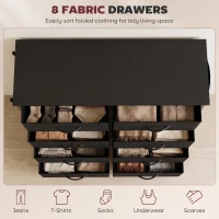 HOMCOM Chest of Drawers, Dresser with 8 Fabric Drawers, Tall Storage Unit with 4 Pockets and 2 Hooks Steel Frame, Black(m-4)