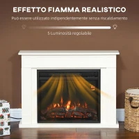 HOMCOM Camino Elettrico con Fiamma a 5 Luminosità, Telecomando e Timer, 98x23.5x69.5 cm, Bianco e Nero(m-3)