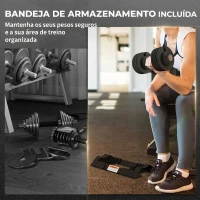 SPORTNOW Halteres Ajustáveis 4 em 1 2x10 kg com Ajuste Rápido do Peso, Base de Armazenamento e Pega Antiderrapante para Treino em Casa(m-5)