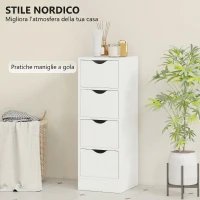 HOMCOM Mobile Bagno Salvaspazio con 4 Cassetti e Maniglie Intagliate Stile Nordico, 29x29x83 cm, Legno Naturale(m-6)
