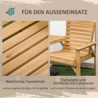 Outsunny Bistro-Set 3-teilig aus Holz Wetterfest Gartenmöbel Set mit Lamellendesign Sonnenschirmloch Braun(m-7)