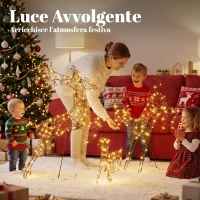 Outsunny Set 3 Renne di Natale Luminose da Esterno 120 cm, 200 LED Bianco Caldo, 8 Modalità di Illuminazione, Timer, Marrone(m-4)