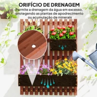 Outsunny Floreira de Parede com Treliça Floreira Vertical de Madeira com 4 Vasos Móveis e Orifício de Drenagem  60x16x80 cm Castanho(m-7)