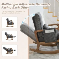 Cozy Rocking Chair with Adjustable Footrest and Side Pocket, Soft Corduroy Glider Armchair for Nursery, 92L x 80W x 70H cm, Gray(m-7)