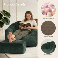 Oversized Bean Bag Chair with Full-Body Segmented Support, Ergonomic Lounger for Gaming, Reading or Napping, 86.5L x 99W x 64.5H cm, Green(m-5)