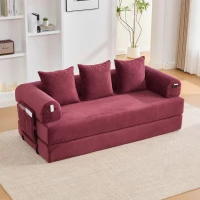 Cozy Compressible Folding Sofa with Detachable Metal Frame, Soft Modular Sectional Couch for Small Apartment, 110L x 33W x 33H cm, Wine Red(m-1)