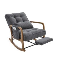 Cozy Rocking Chair with Adjustable Footrest and Side Pocket, Soft Corduroy Glider Armchair for Nursery, 92L x 80W x 70H cm, Gray(m-14)