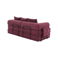 Cozy Compressible Folding Sofa with Detachable Metal Frame, Soft Modular Sectional Couch for Small Apartment, 110L x 33W x 33H cm, Wine Red(m-14)