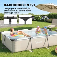 Outsunny Piscine Tubulaire Rectangulaire Pompe de Filtration 3701L en PVC Triple Couche 316x238x66,5cm Gris(m-9)