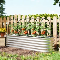 Outsunny Letto da Giardino Rialzato con Griglia per Rampicanti e Fondo Aperto, in Acciaio, 200x60x103 cm, Argento(m-9)