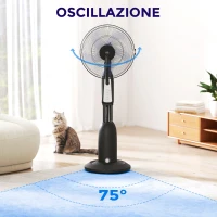 HOMCOM Ventilatore Nebulizzatore a 3 Velocità, Oscillazione 75° e Nebulizzazione Regolabile, Nero(m-6)