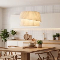 HOMCOM Lampă suspendată elegantă cu abajur dublu, reglabilă pe înălțime, pentru living, Alb(m-4)