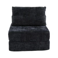 Cozy Convertible Floor Sofa Bed with Button-Tufted Detailing, Soft Chenille Folding Sleeper Couch for Living Room, 180L x 79W x 57H cm, Black(m-2)
