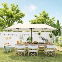 Outsunny Grande Parasol de Jardin Exterieur 4,6 x 2,7 m avec Pied en Croix, Parasol Double avec Manivelle, pour Terrasse, Crème(m-10)